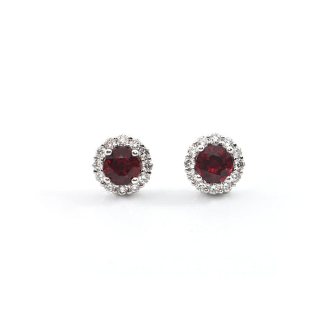 2.08CT Ruby Earrings with 0.72CT Diamond Halo in 18K White Gold