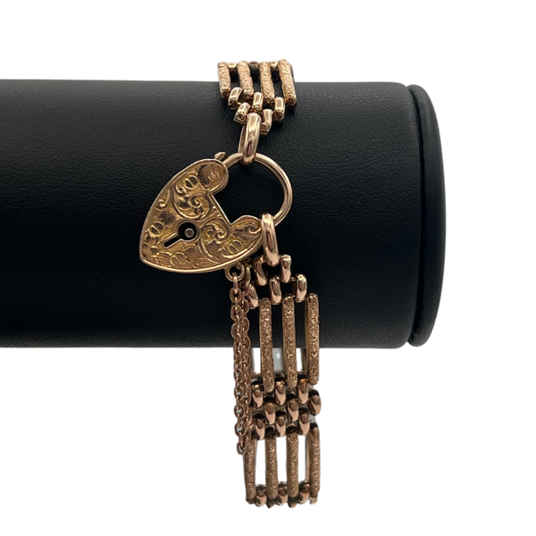 Antique Late-Victorian 9k Rose Gold Padlock and Gate Link Bracelet (c. 1870-1901) - Daise exclusive jewellers
