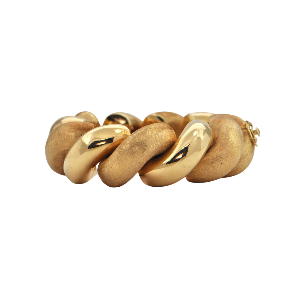 Vintage Italian 18k Gold High Polish and Florentine Finish Link Bracelet +Montreal Estate Jewelers