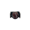 Rectangular Estate signed Walter Schluep solid sterling silver ring, brutalist style with reddish brown resin cabochon.