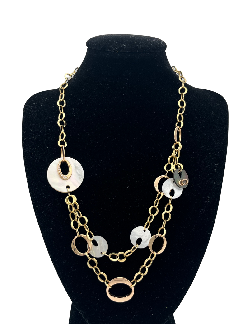Italian Chimento Mother of Pearl and Diamond 18k Multi-Tone Gold Necklace - daisy exclusive jewellers