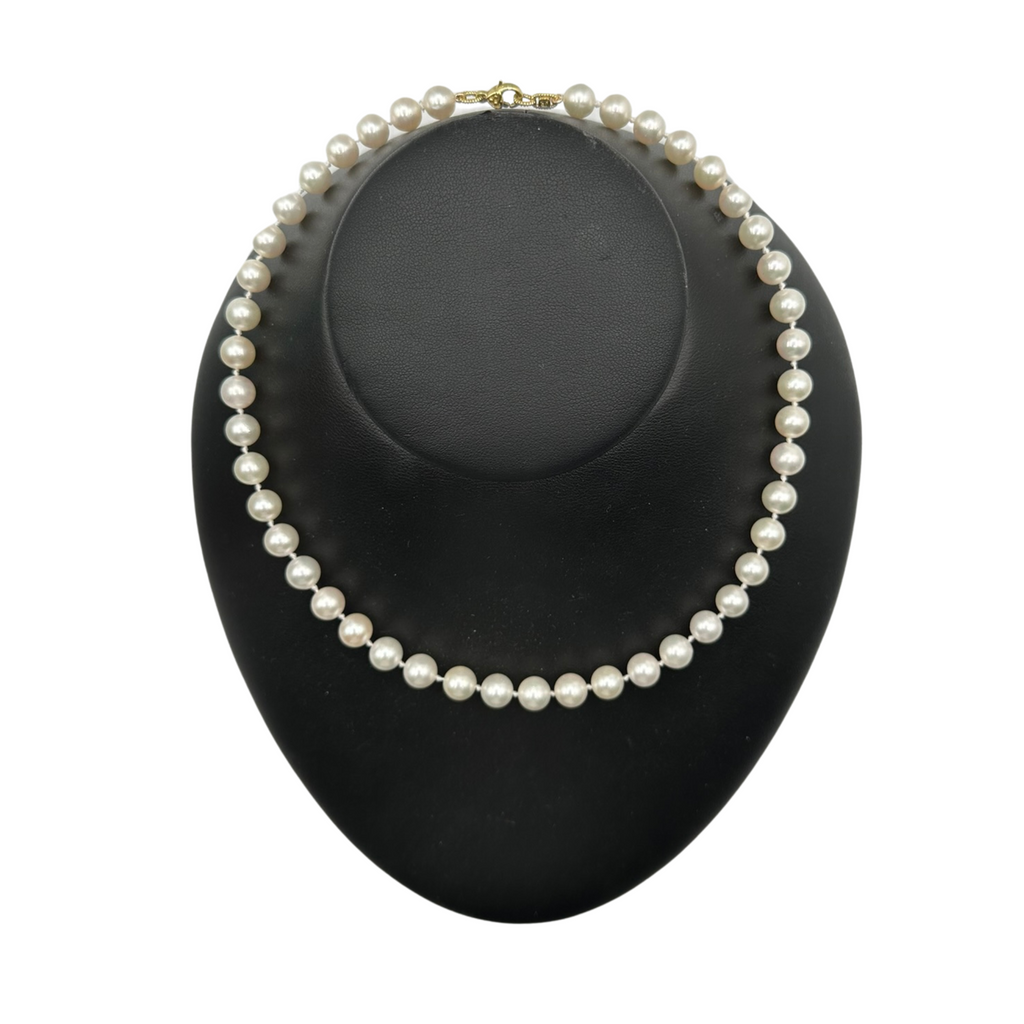 Daisy Exclusive 17" 7.5-8.0mm Single Strand Japanese Cultured Pearl Necklace with 18k Gold Lobster Clasp + Montreal Estate Jewelers
