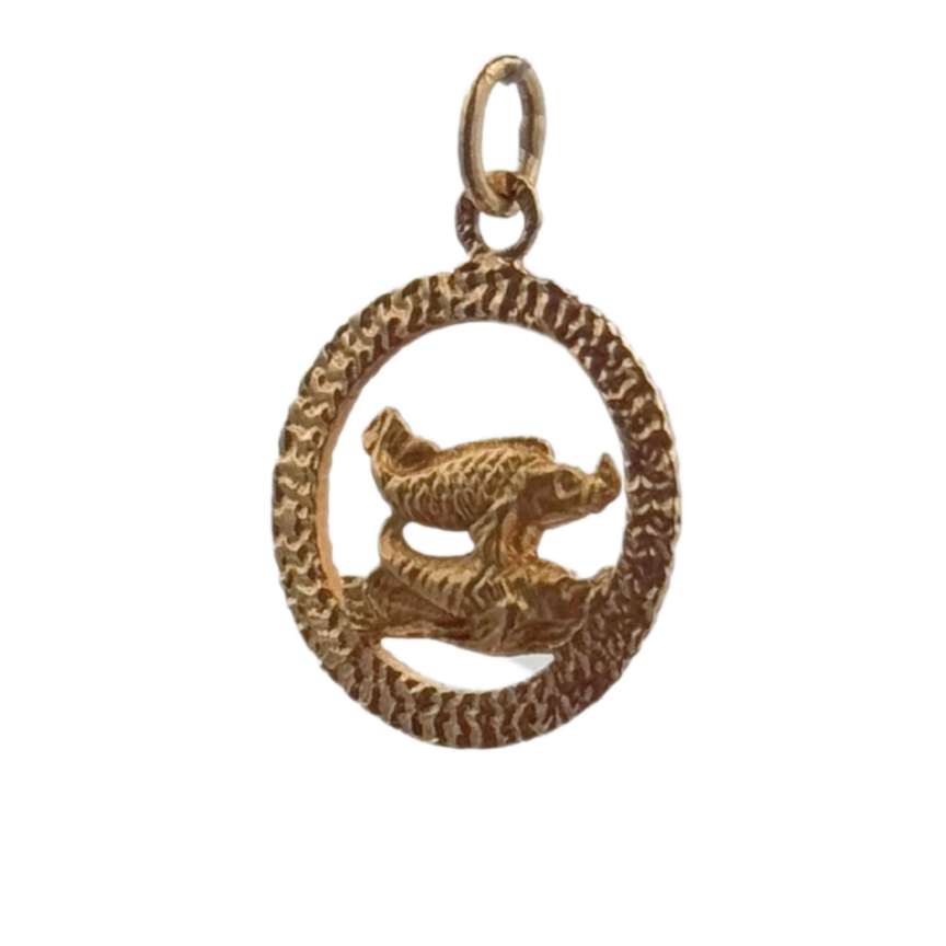 Vintage 14K Yellow Gold Pisces Zodiac Sign Charm
