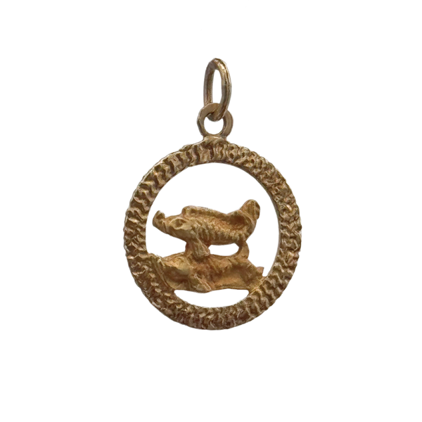 Vintage 14K Yellow Gold Pisces Zodiac Sign Charm