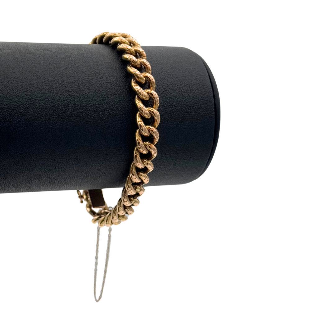 Vintage 14k Rose Gold Engraved Curb Link Bracelet