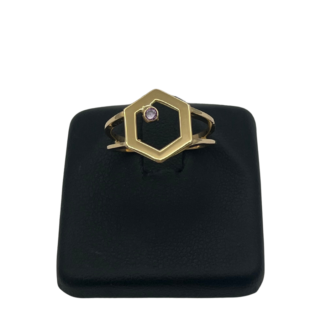 Vintage 18k Yellow Gold Hexagon Ring with Amethyst - daisy exclusive jewellers