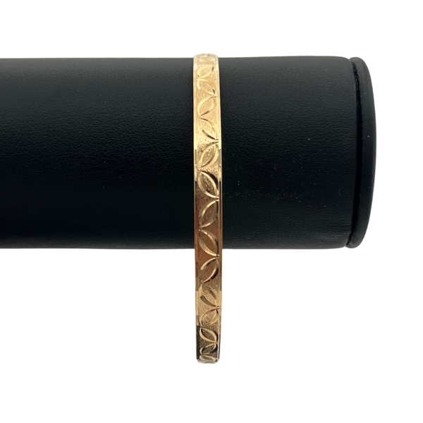 Vintage 5mm hand engraved bangle with leaf motif in 14k yellow gold - daisy exclusive jewellers