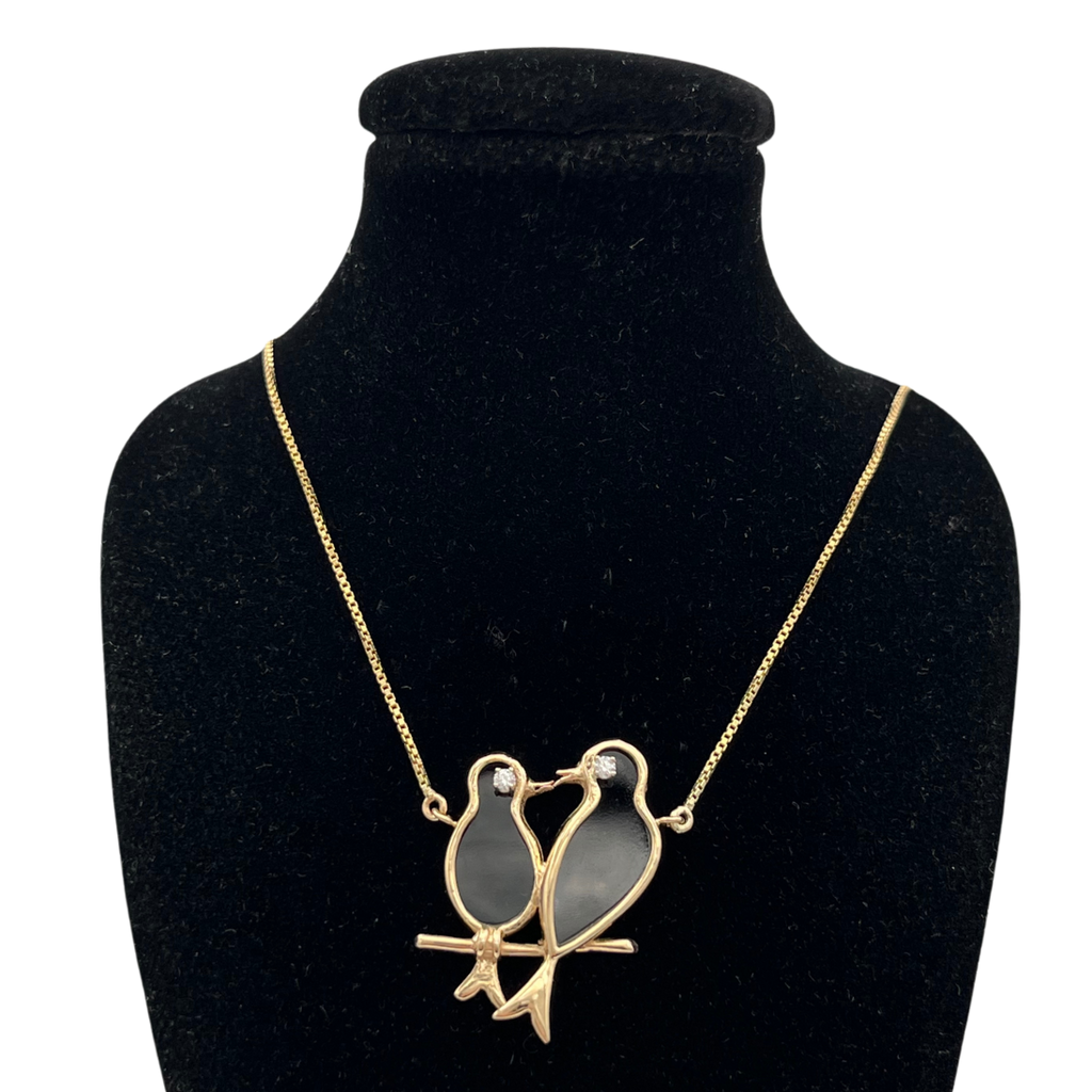 Vintage Onyx and Diamond 14k Yellow Gold Blackbird Necklace - daisy exclusive jewellers