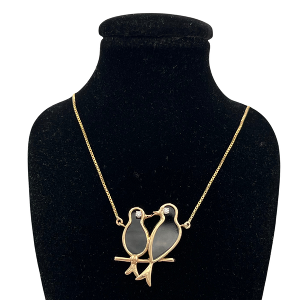 Vintage Onyx and Diamond 14k Yellow Gold Blackbird Necklace - daisy exclusive jewellers
