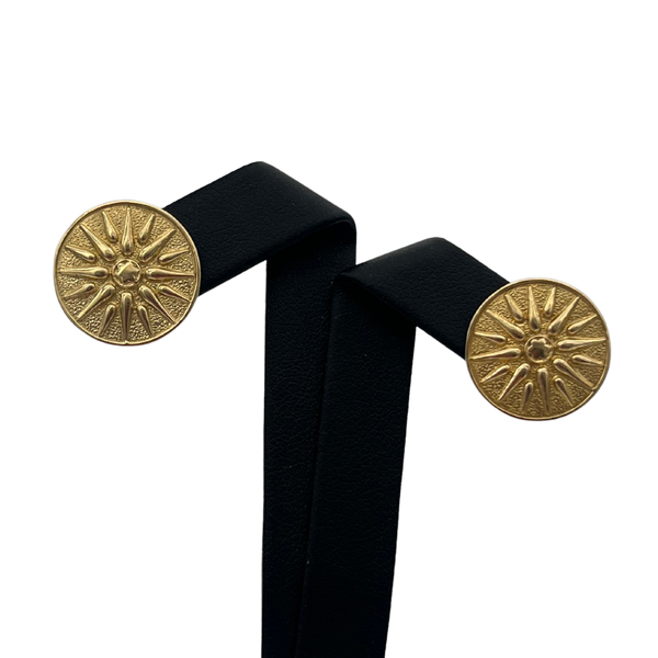 Vintage Round 14k Gold Sunshine Disc Earrings - 17mm  - daisy exclusive jewellers