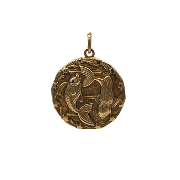 Vintage solid 10k yellow gold Pisces (February 19 - March 20) zodiac pendant/charm.