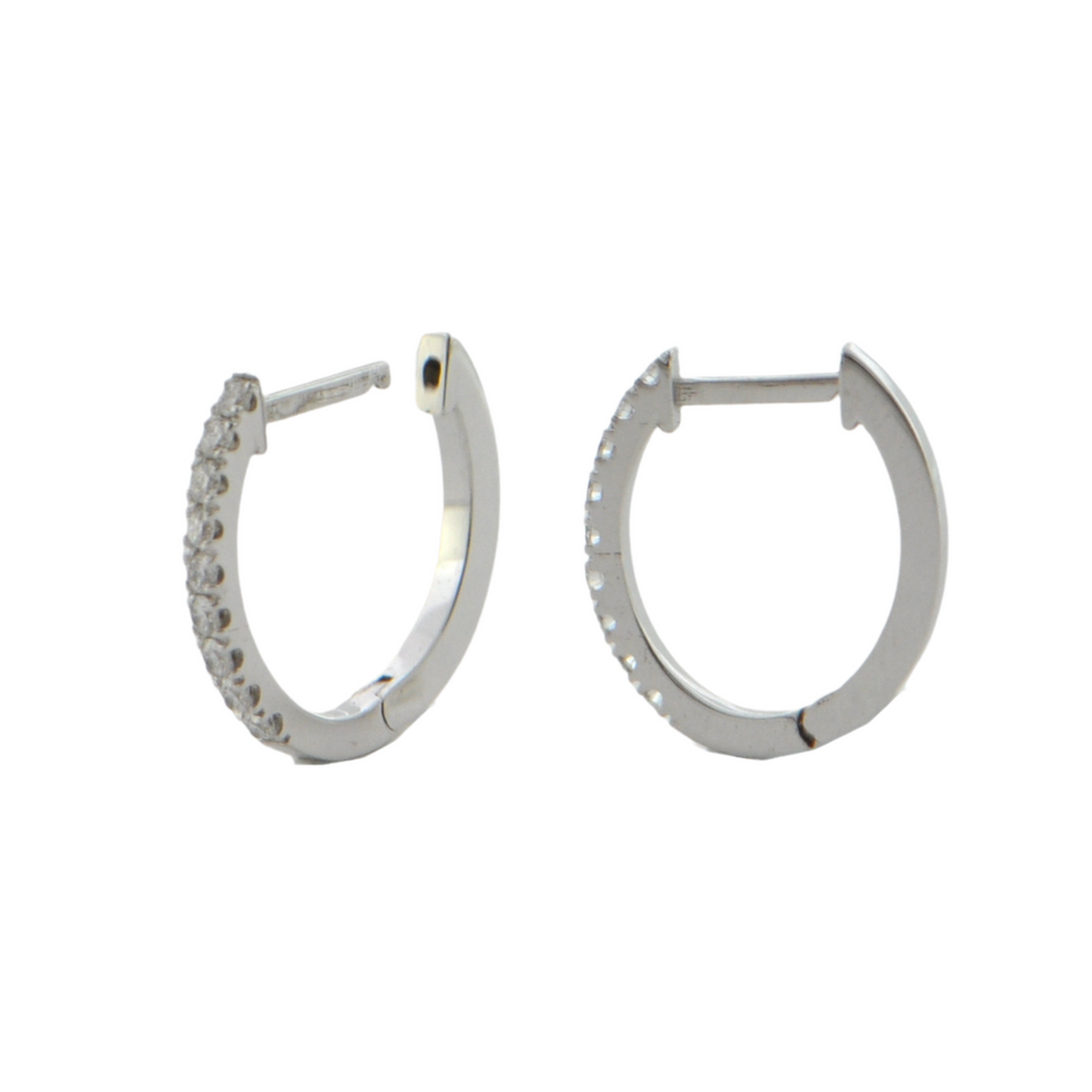 Mini 18K White Gold 0.20ct Diamond Oval Huggie Hoop Earrings + Montreal Estate Jewelers