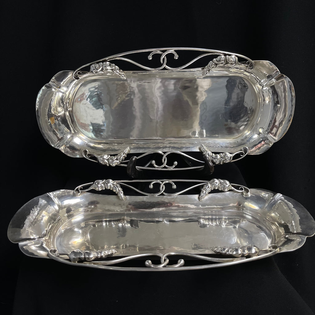 Carl Poul Petersen Sterling Silver Tray With Pea Pod Accents (Set of 2) + Montreal Estate Jewelers